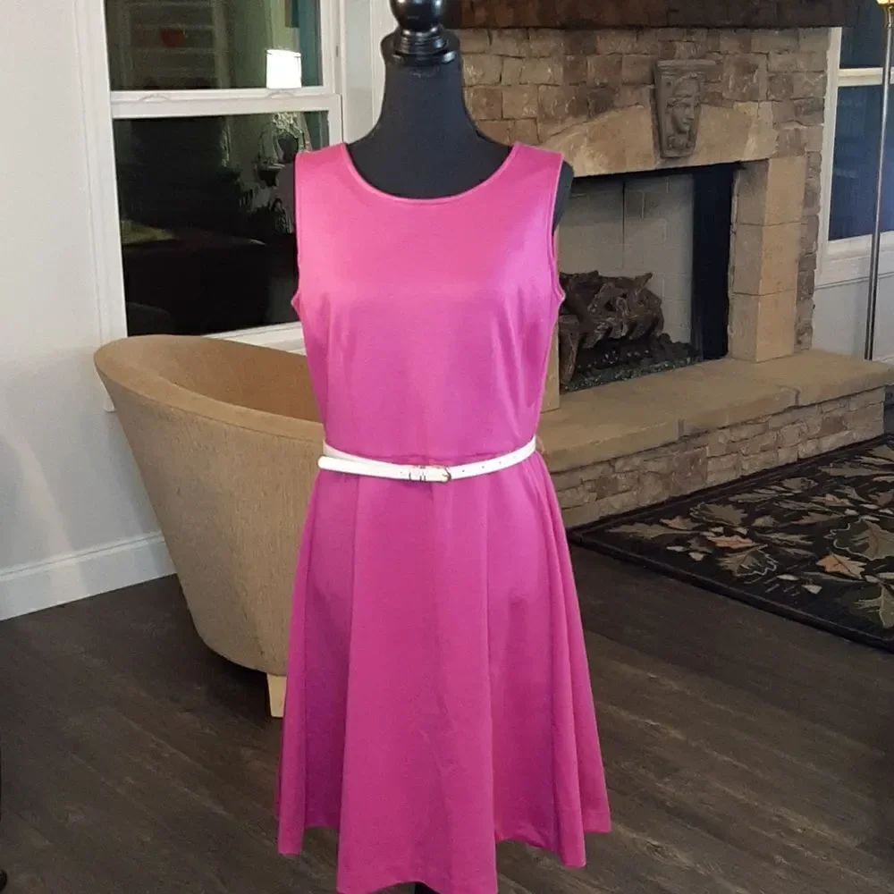 212 Collection Vivid Viola Lined Upper Dress with Zipper and Belt